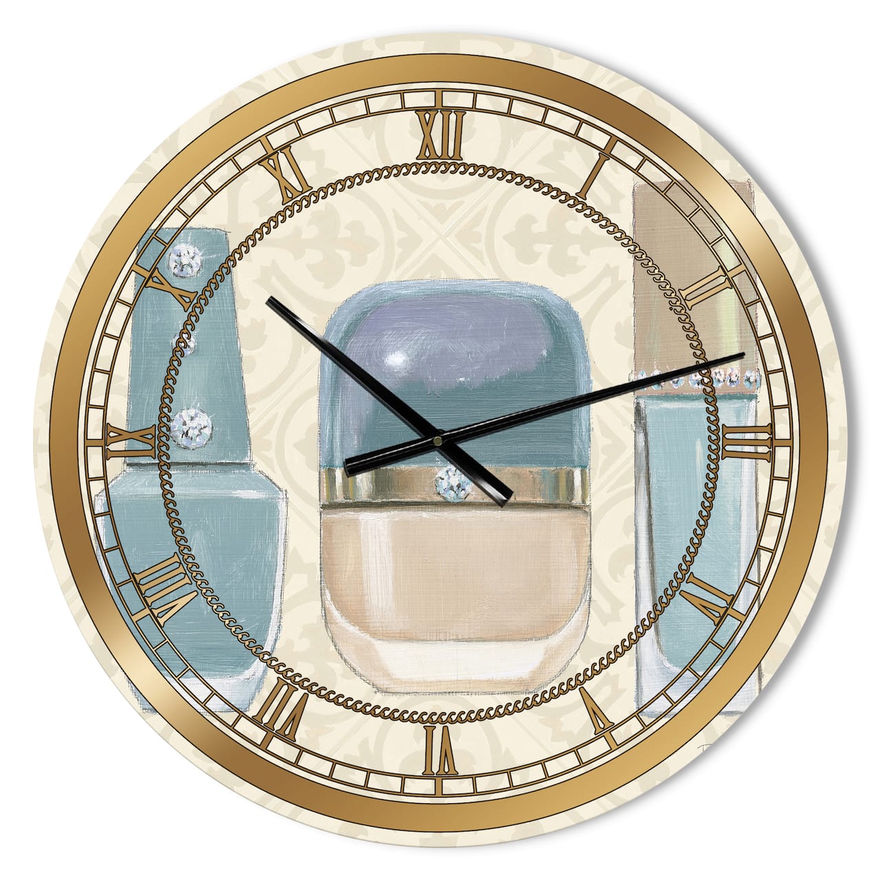 Designart 'Glam Cosmetics Blue Accessories Glam Wall Clock